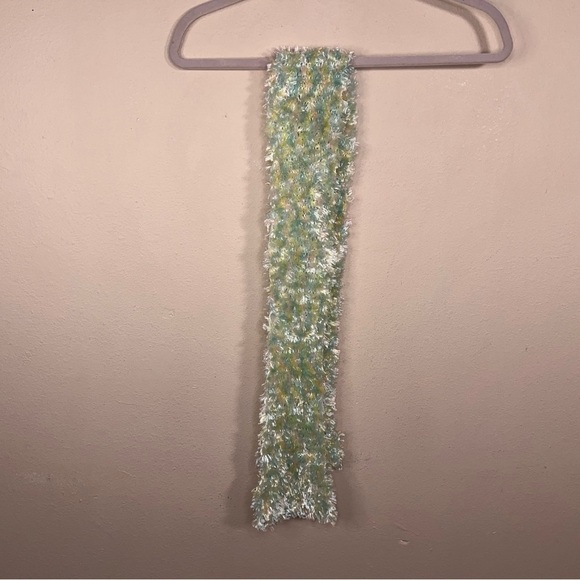 Pastel Green Fuzzy Knit Scarf Womens Colorful Soft Comfortable - Picture 6 of 10